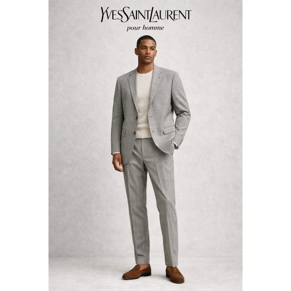 Yves Saint Laurent Pour Homme Grey Glen Plaid Super 120s Wool Suit Italy 48 7R - Picture 1 of 14
